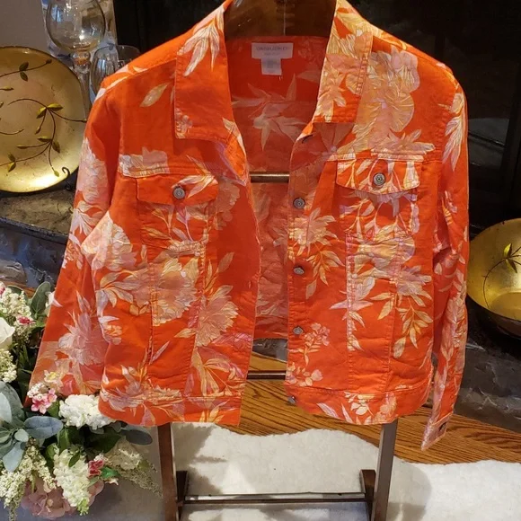 Nwt Cynthia Rowley linnen orange white jacket - Picture 2 of 6